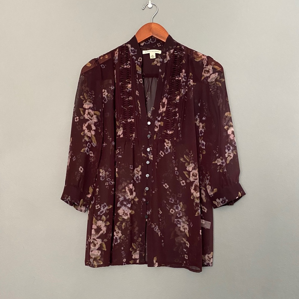 NWOT Banana Republic Wine Floral Sheer Blouse